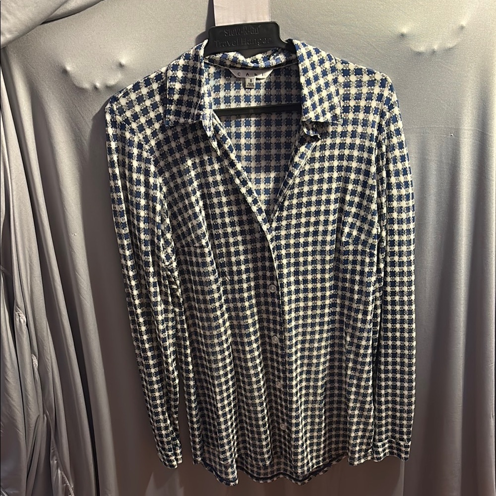 CAbi Blue and White Checkered Button Down Shirt